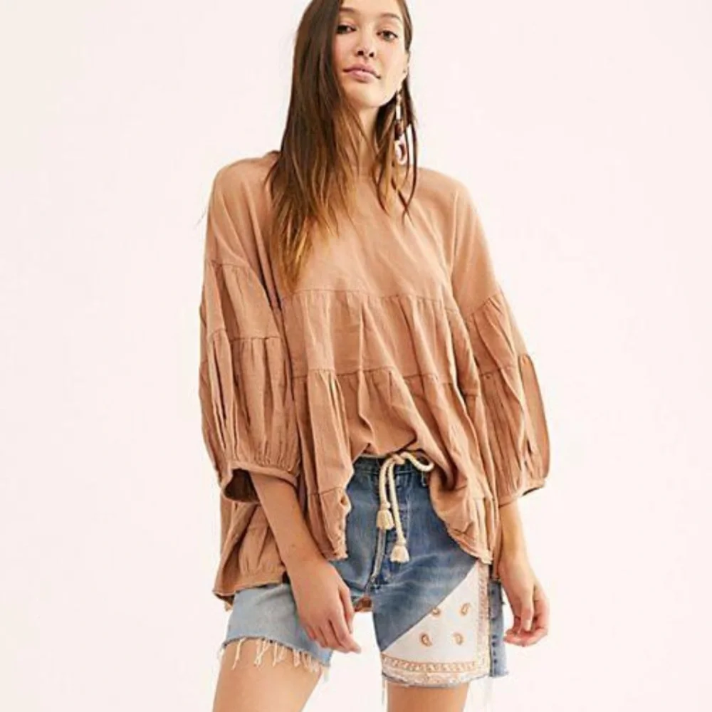 Free people Brianna tunic balloon sleeve open slit ruched flowy - Picture 3 of 15